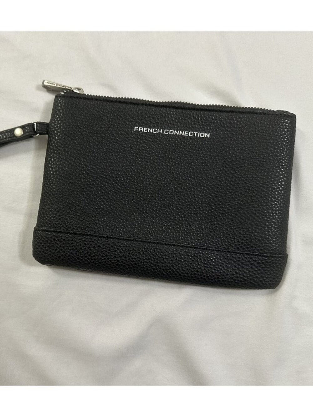 French Connection Black Pebbled Faux Leather Wristlet Purse MSRP